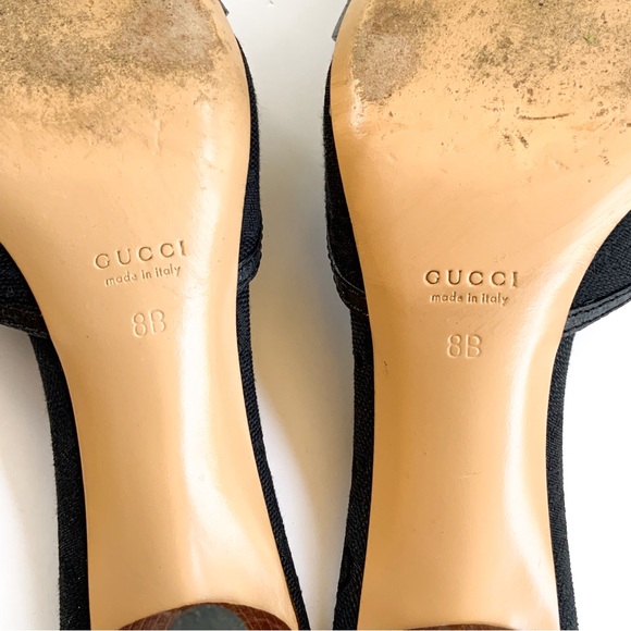 Gucci Women's Black Leather & Bamboo Straw Bit Open Toe Sandal Heel Size 8B - Picture 6 of 11